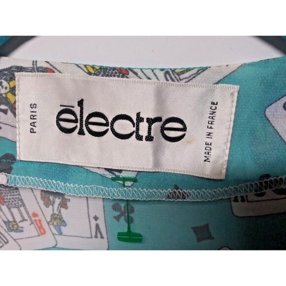 VTG Electre PARIS Duster Top One Size Turquoise Playing cards print Open front - Picture 7 of 9